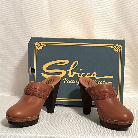 NIB Sbicca Vintage Collection 70’s Inspired Thalia Tan Leather Mules Size 9 - Picture 3 of 4